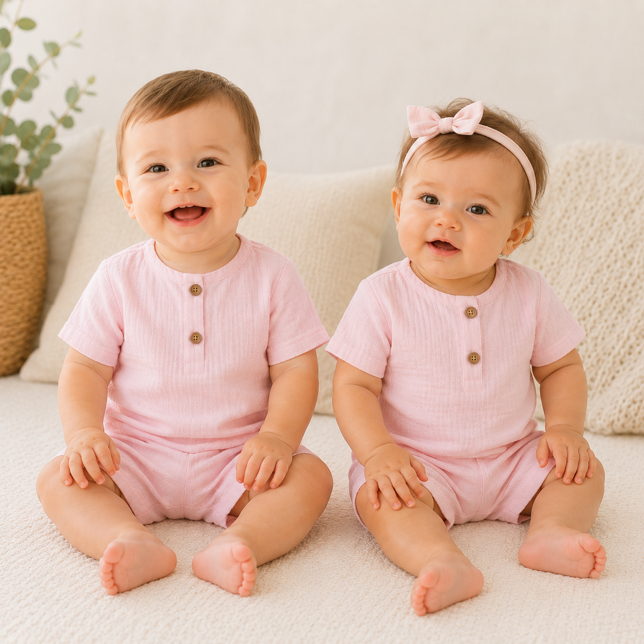 Pink Unisex Linen Style Baby Shirt & Shorts Set