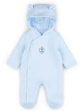 Light blue baby pramsuit with bear ears on a white background - Adorababy