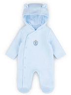 Light blue baby pramsuit with bear ears on a white background - Adorababy