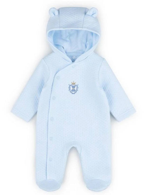 Light blue baby pramsuit with bear ears on a white background - Adorababy