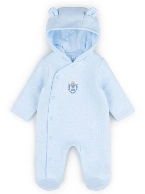 Light blue baby pramsuit with bear ears on a white background - Adorababy
