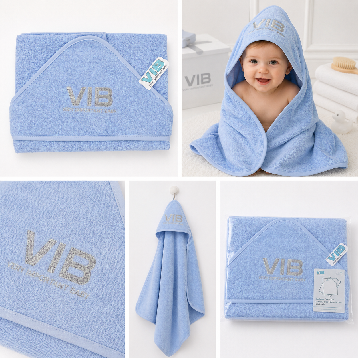 Very Important Baby Embroidered Blue Hooded Towel