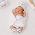 Very Important Baby White Waffle Cotton Hooded Towel & Slippers Set
