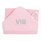 Pink towel with 'VIB Very Important Baby' text on a white background