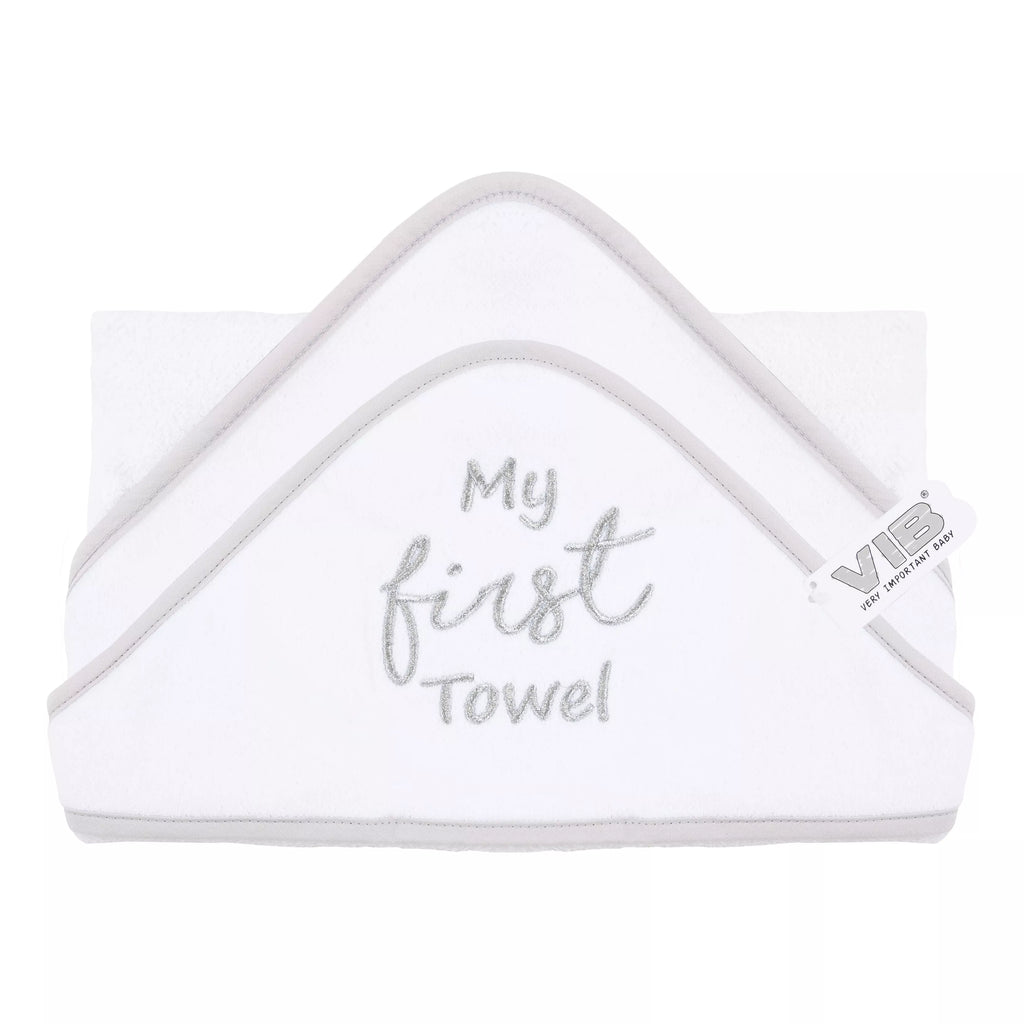 White baby towel with 'My first Towel' text on a white background