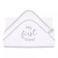 White baby towel with 'My first Towel' text on a white background
