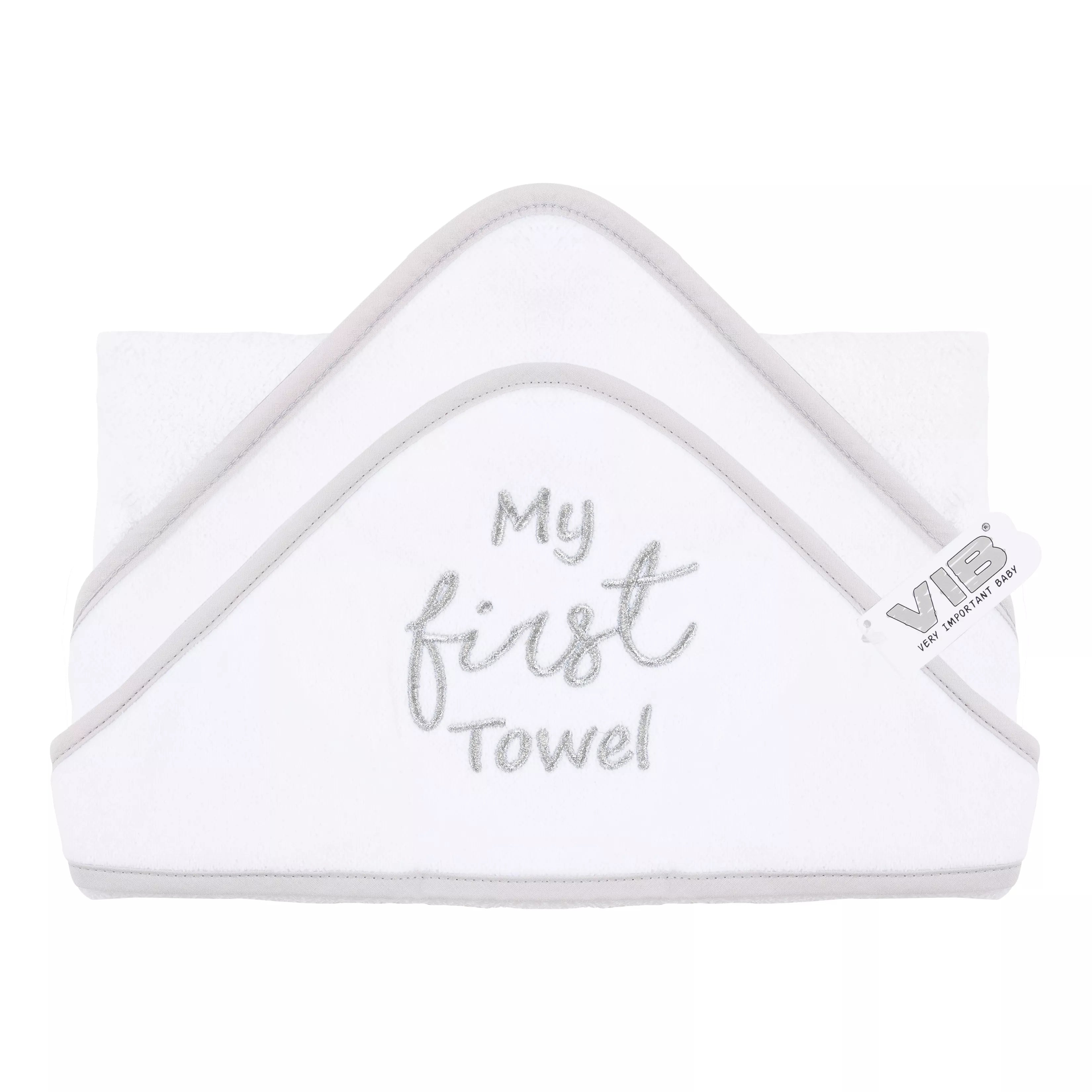 White baby towel with 'My first Towel' text on a white background