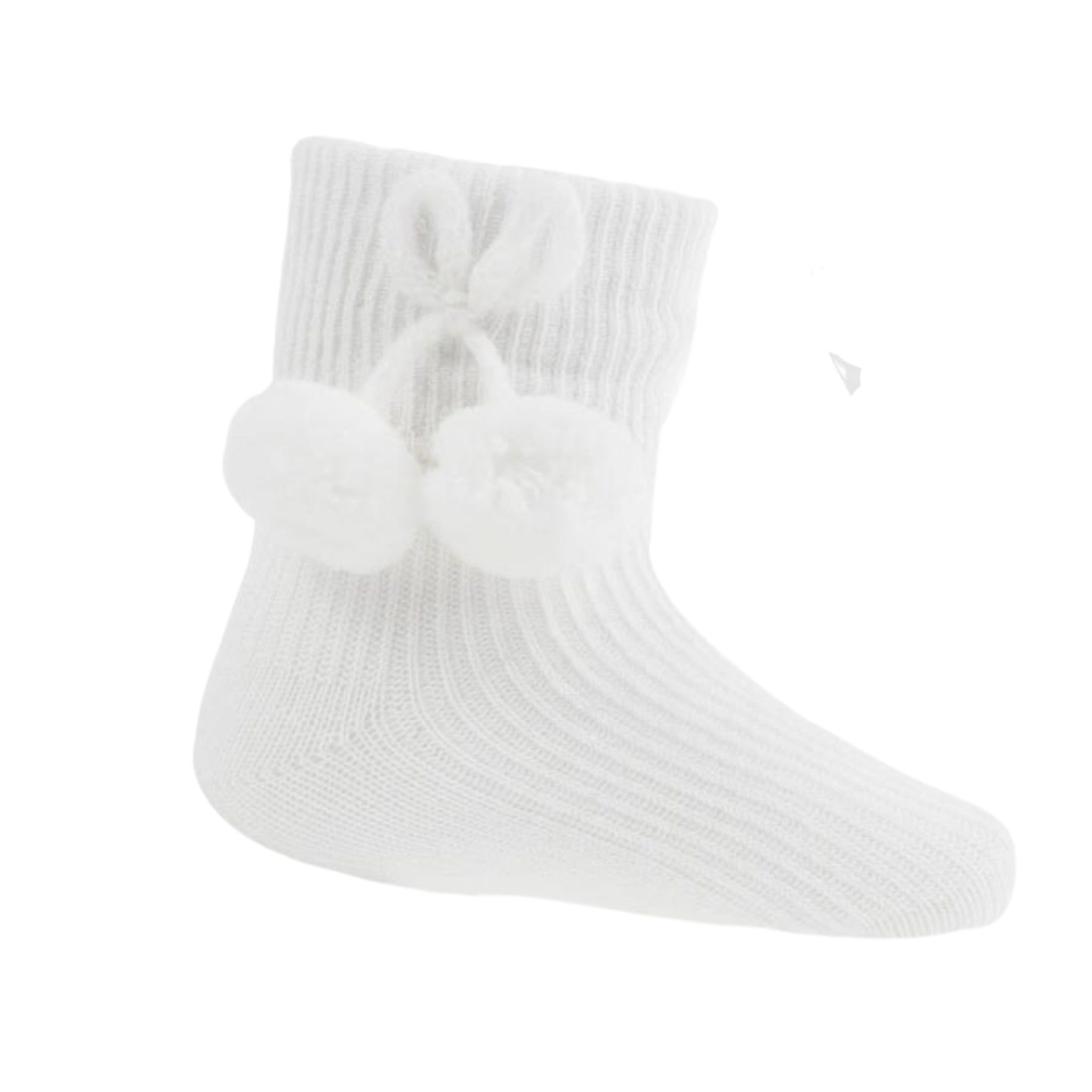 SOFT TOUCH White Pom Pom Baby Socks - The Baby Place / AdoraBaby.co.uk