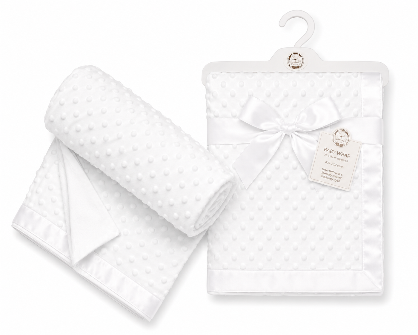 White Soft Dimpled Satin Edge Baby Wrap