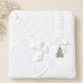 Luxury Baby 3-piece Bath Set - Lace & Ribbon Hooded Towel, Bib & Dummy Clip - White