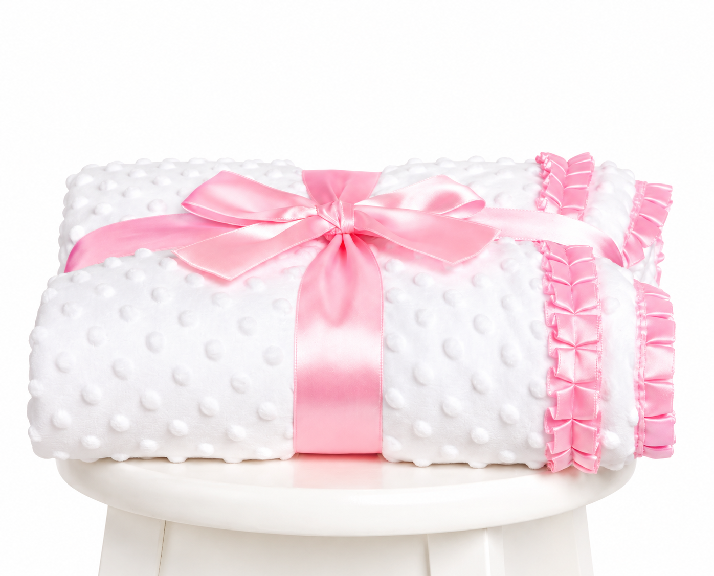 White & Pink Dimpled Satin Ruffle Baby Wrap