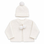 White Knitted Cardigan & Pom Pom Hat Set